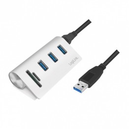 HUB USB Logilink CR0045, USB 3.0 x3, SD, microSD, Alb